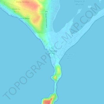 Topografisk kort San Giovanni di Sinis, højde, terræn