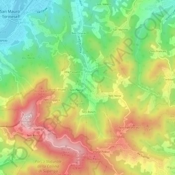 Topografisk kort Rivodora, højde, terræn