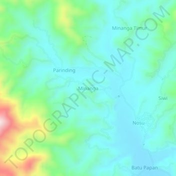 Topografisk kort Minanga, højde, terræn