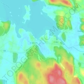 Topografisk kort Hycklinge, højde, terræn