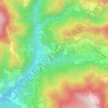 Topografisk kort Mammiano, højde, terræn