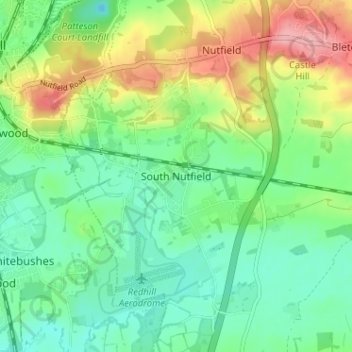 Topografisk kort South Nutfield, højde, terræn