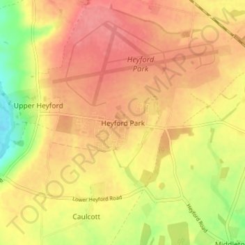 Topografisk kort Heyford Park, højde, terræn