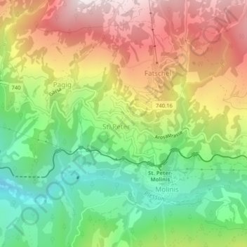 Topografisk kort Rongga, højde, terræn