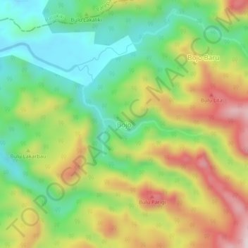 Topografisk kort Bojo, højde, terræn