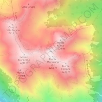 Topografisk kort Quota, højde, terræn