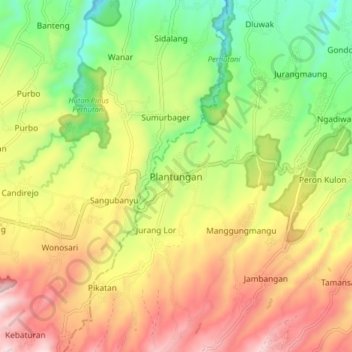 Topografisk kort Plantungan, højde, terræn