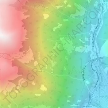 Topografisk kort Pratalzo, højde, terræn