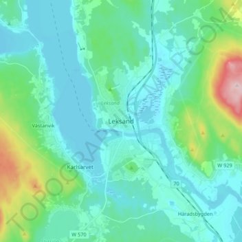 Topografisk kort Leksand, højde, terræn