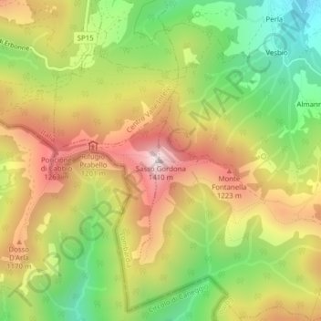 Topografisk kort Sasso Gordona, højde, terræn