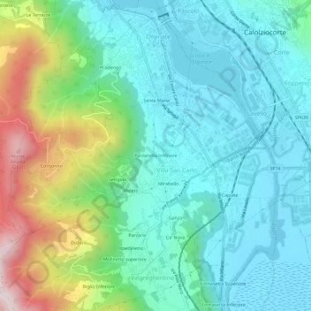 Topografisk kort Parzanella Inferiore, højde, terræn
