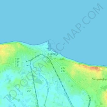 Topografisk kort Gilleleje, højde, terræn