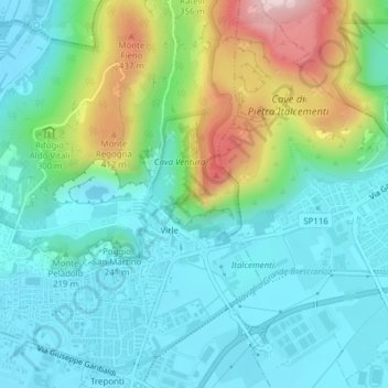 Topografisk kort Monte Predelle, højde, terræn