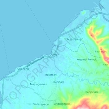 Topografisk kort Anyer, højde, terræn