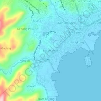 Topografisk kort Pesawahan, højde, terræn