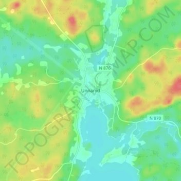 Topografisk kort Unnaryd, højde, terræn
