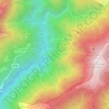 Topografisk kort Or di Ruvel, højde, terræn