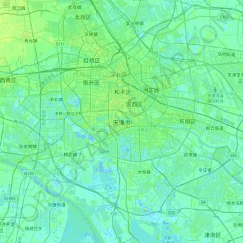 Topografisk kort Tianjin, højde, terræn