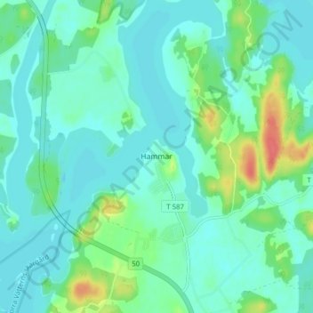 Topografisk kort Hammar, højde, terræn