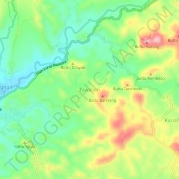 Topografisk kort Tawalian, højde, terræn