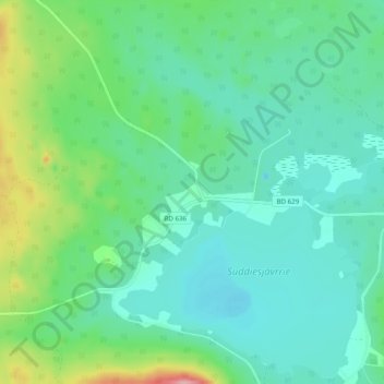 Topografisk kort Suddesjaur, højde, terræn