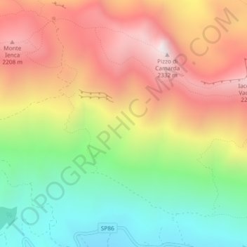 Topografisk kort Apennijnen, højde, terræn