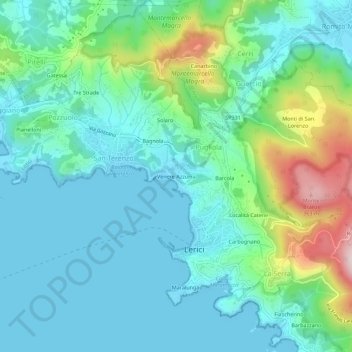 Topografisk kort Venere Azzurra, højde, terræn