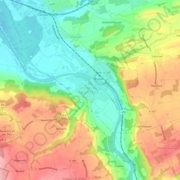 Topografisk kort Schönenberg an der Thur, højde, terræn