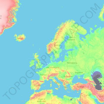 Topografisk kort Europa, højde, terræn