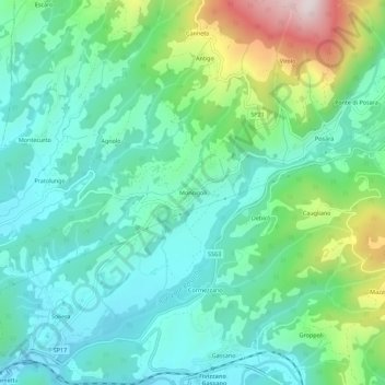 Topografisk kort Moncigoli, højde, terræn