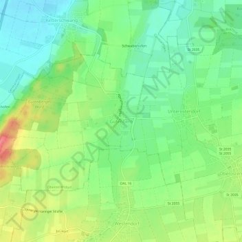 Topografisk kort Gutenberg, højde, terræn