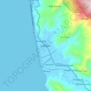 Topografisk kort Lasusua, højde, terræn