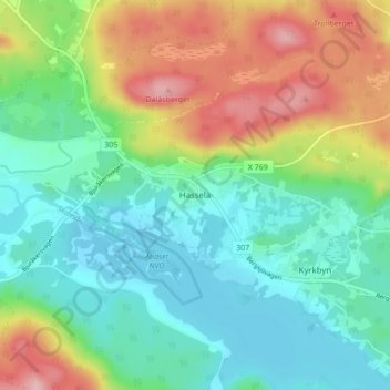 Topografisk kort Hassela, højde, terræn