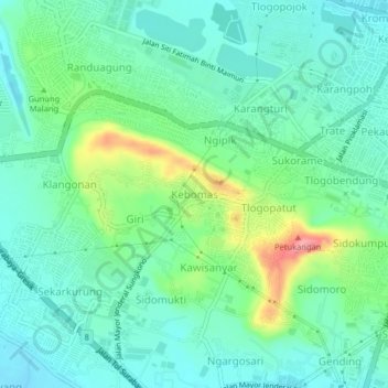 Topografisk kort Kebomas, højde, terræn