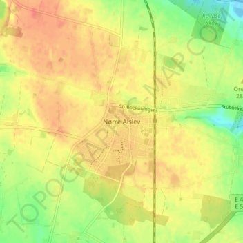 Topografisk kort Nørre Alslev, højde, terræn