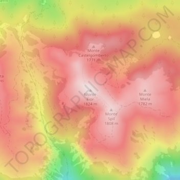 Topografisk kort Monte Fior, højde, terræn