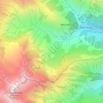 Topografisk kort Alpe del Cortese, højde, terræn