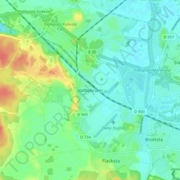 Topografisk kort Hällbybrunn, højde, terræn