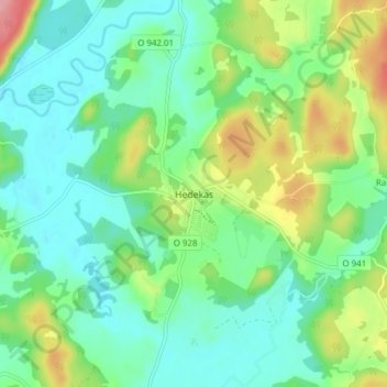Topografisk kort Hedekas, højde, terræn