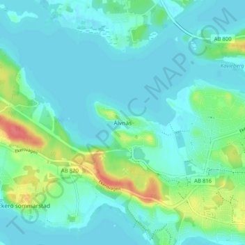 Topografisk kort Älvnäs, højde, terræn