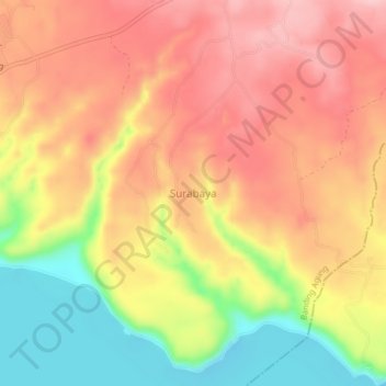 Topografisk kort Surabaya, højde, terræn