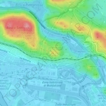 Topografisk kort Sablici, højde, terræn