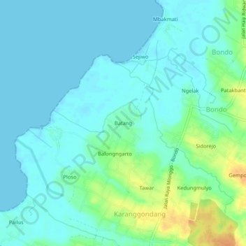 Topografisk kort Batang, højde, terræn