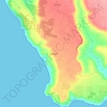Topografisk kort Maragani, højde, terræn