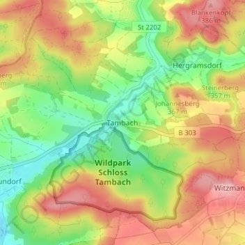 Topografisk kort Tambach, højde, terræn