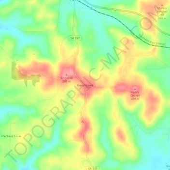 Topografisk kort Frenchtown, højde, terræn