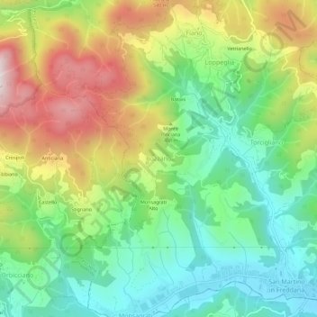 Topografisk kort Bozzano, højde, terræn