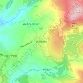 Topografisk kort Dousland, højde, terræn