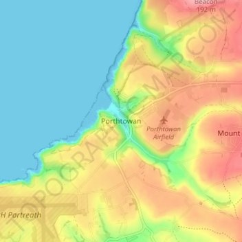 Topografisk kort Porthtowan, højde, terræn