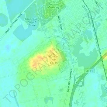 Topografisk kort Bunker Hill, højde, terræn